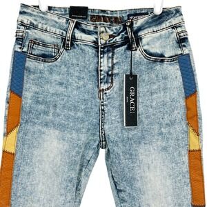 Grace in LA Women's High Waist Side Stripe Blue Skinny Denim Jeans Size 25 NWT